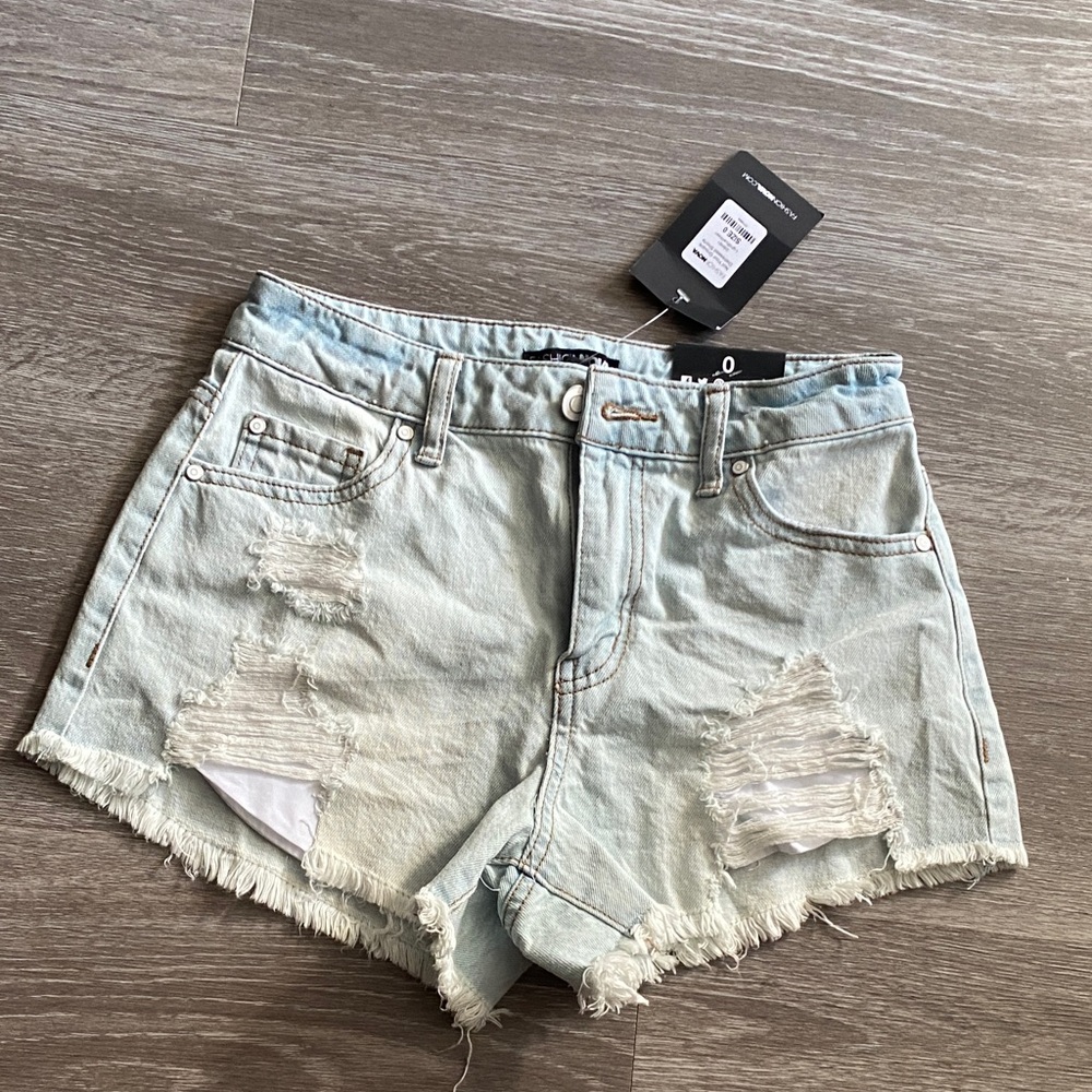 NWT FASHION NOVA Light Wash Distressed Denim Jean Shorts